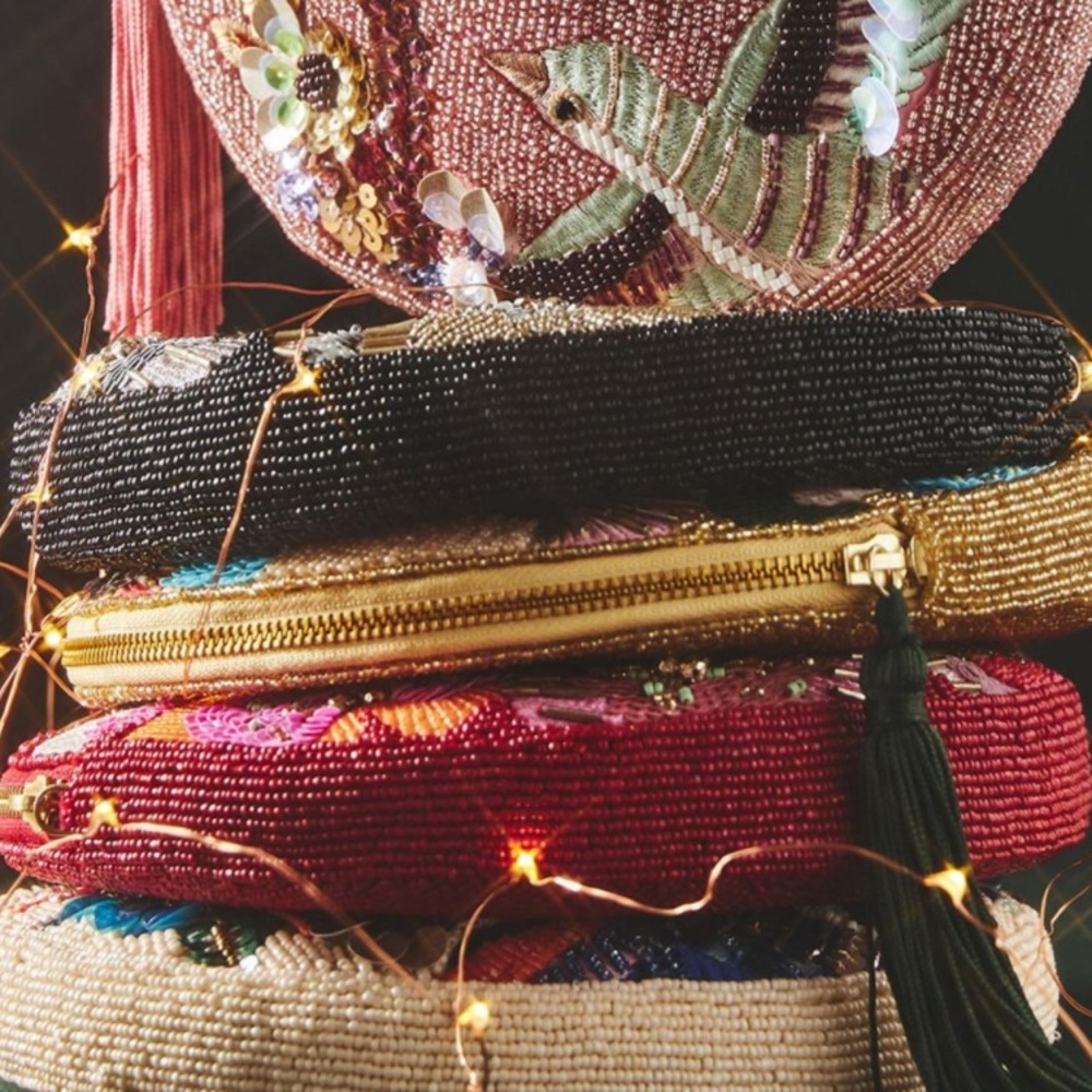 Anthropologie by Anna Harlow Russo Embellished Monogram 'M' Pouch Beaded Clutch - Picture 5 of 5
